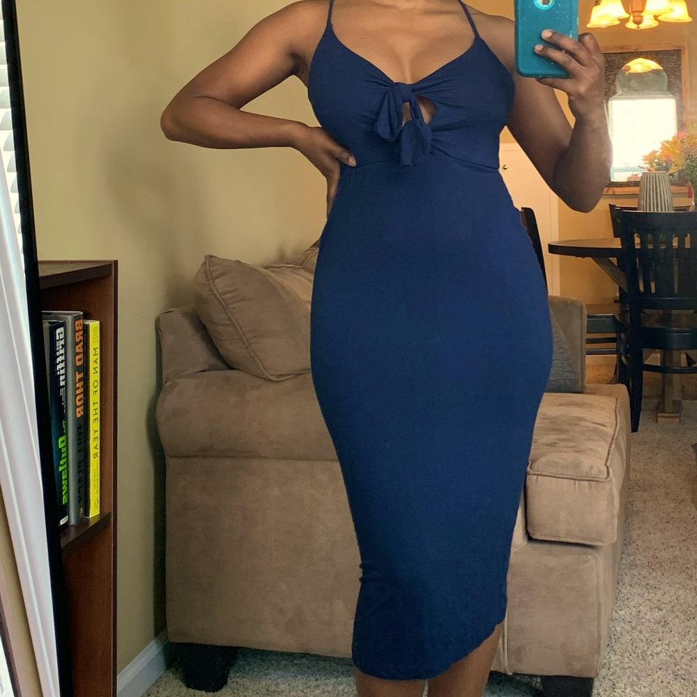 ASOS Navy Double Knot Cutout MIDI Dress